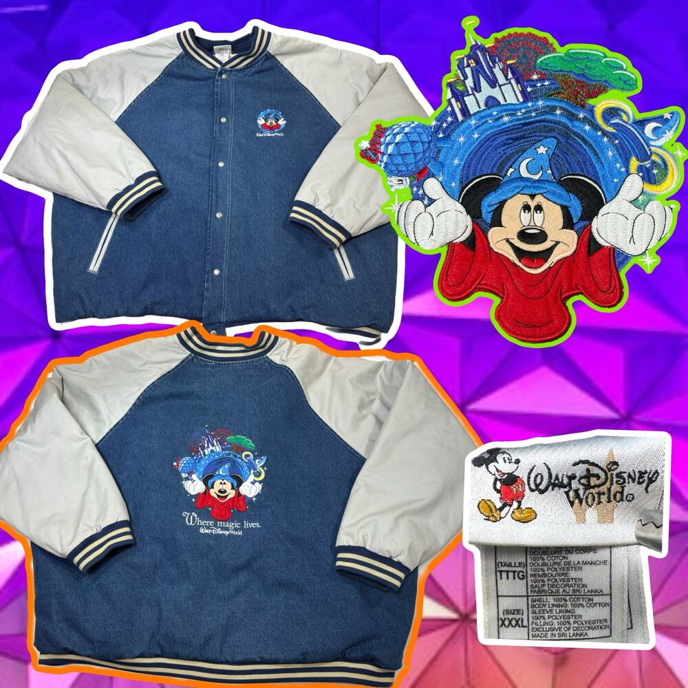 Walt Disney World 3Xl Denim Jacket Fantasia Mickey Mouse Where Magic Lives